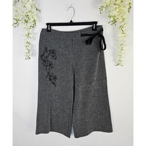 New York & Company Culotte Pant Large Gray Tweed Floral Velvet Y2K Dark Academia